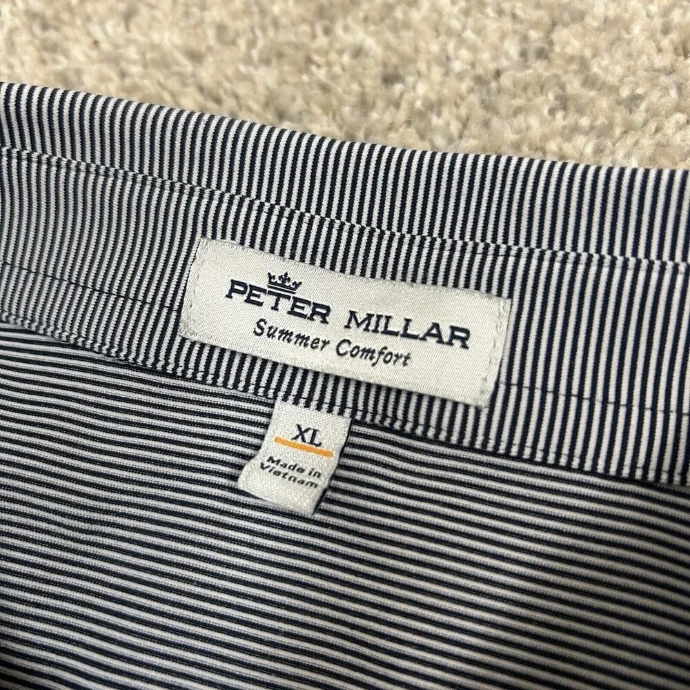 Peter Millar Summer Comfort Men's XL White Blue Stripled‎ Polo Golf Shirt